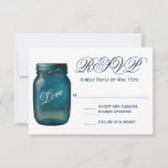 Rustic Blue Mason Jar Country Wedding RSVP Cards