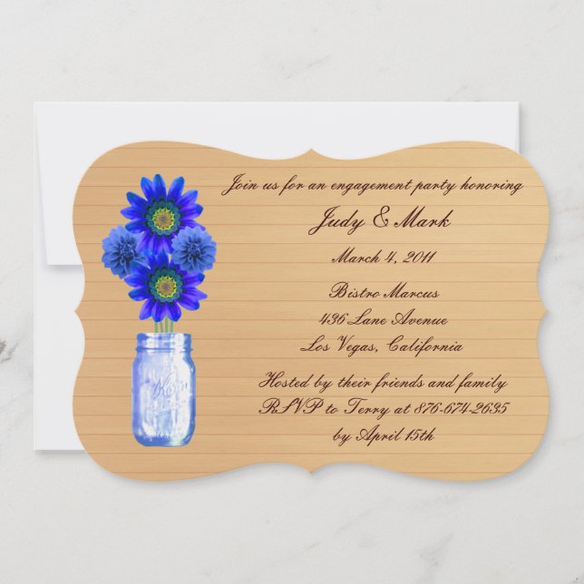 Rustic Blue Mason Jar Engagement Party Invite (Front)
