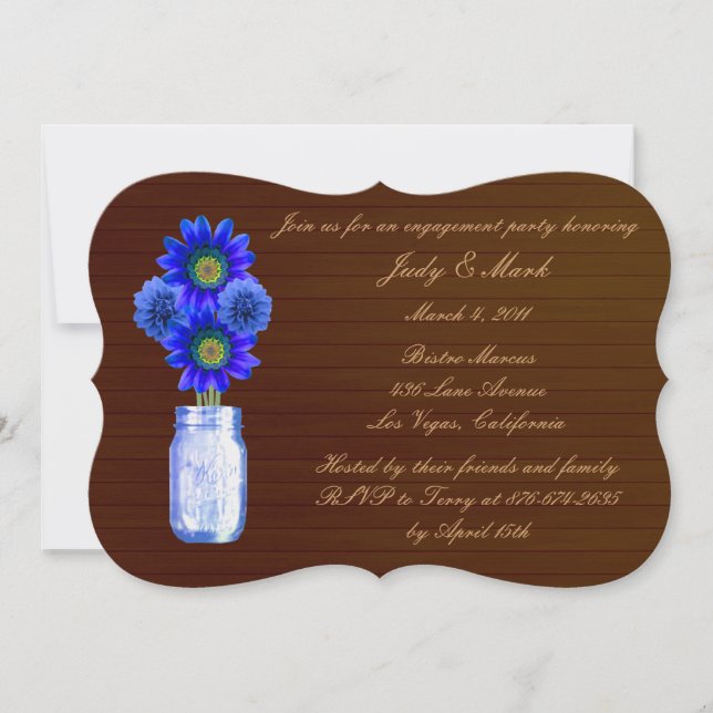 Rustic Blue Mason Jar Engagement Party Invite (Front)