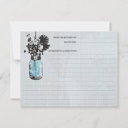 Rustic Blue Mason Jar &amp; Wildflowers Recipe Card Custom Invite
