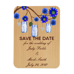 Rustic Blue Mason Jars Save The Date Magnet