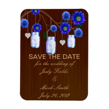 Rustic Blue Mason Jars Save The Date Magnet by atteestude at Zazzle