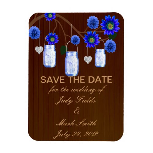 Rustic Blue Mason Jars Save The Date Magnet