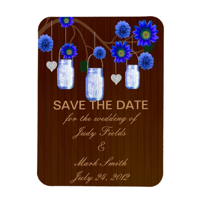 Rustic Blue Mason Jars Save The Date Magnet (Vertical)