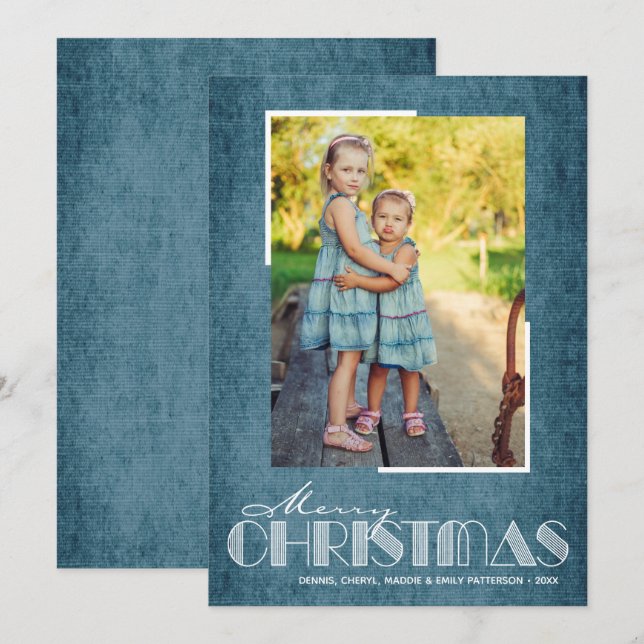 Rustic Blue Merry Christmas Photo Holiday Card (Front/Back)