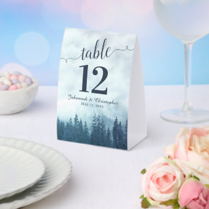 Rustic Blue Misty Mountains Wedding Table Number Paper Table Tent