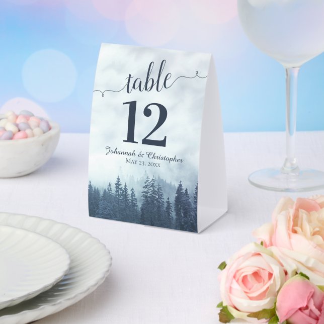 Rustic Blue Misty Mountains Wedding Table Number Paper Table Tent (Insitu(Wedding))