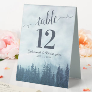 Rustic Blue Misty Mountains Wedding Table Number Table Tent