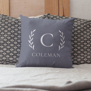 Rustic Blue Monogram Initial Name Indoor Outdoor Throw Pillow