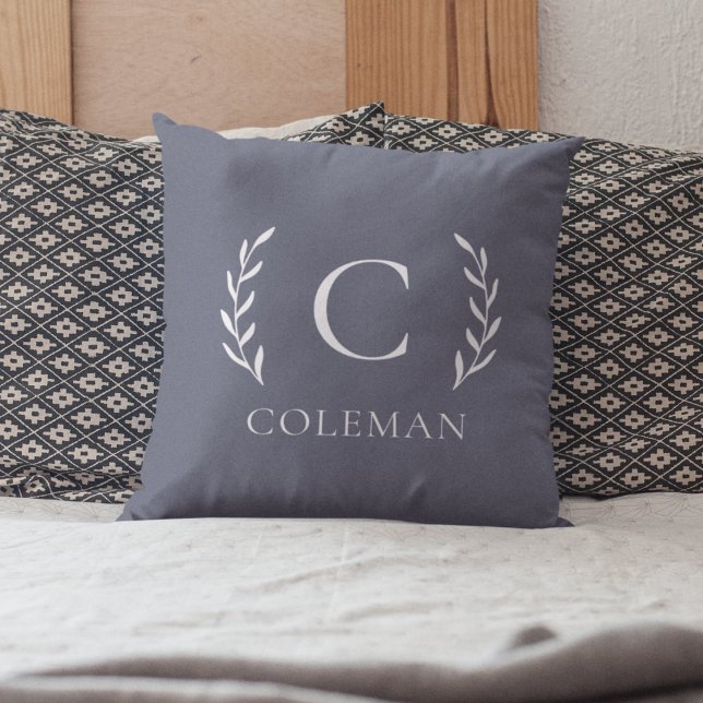 Rustic Blue Monogram Initial Name Indoor Outdoor Throw Pillow (Creator Uploaded)