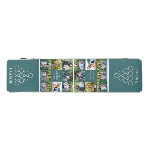 Rustic Blue Monogram Name Photo Collage Pong Table