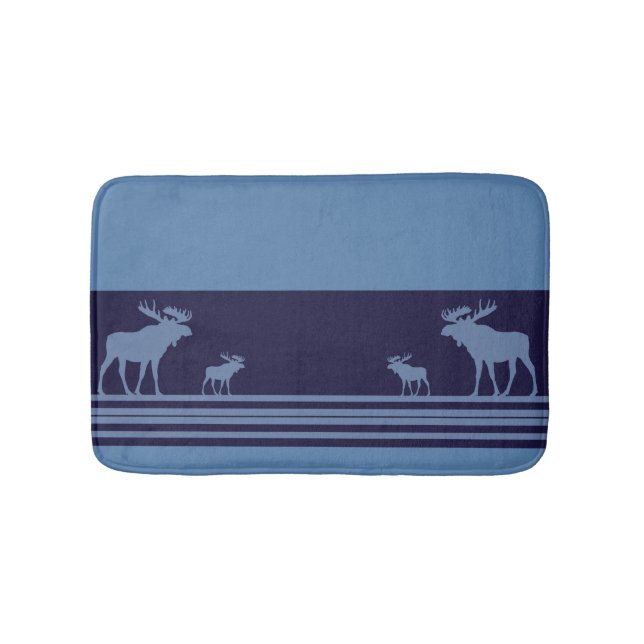 Rustic blue moose memory foam bath mat (Front)