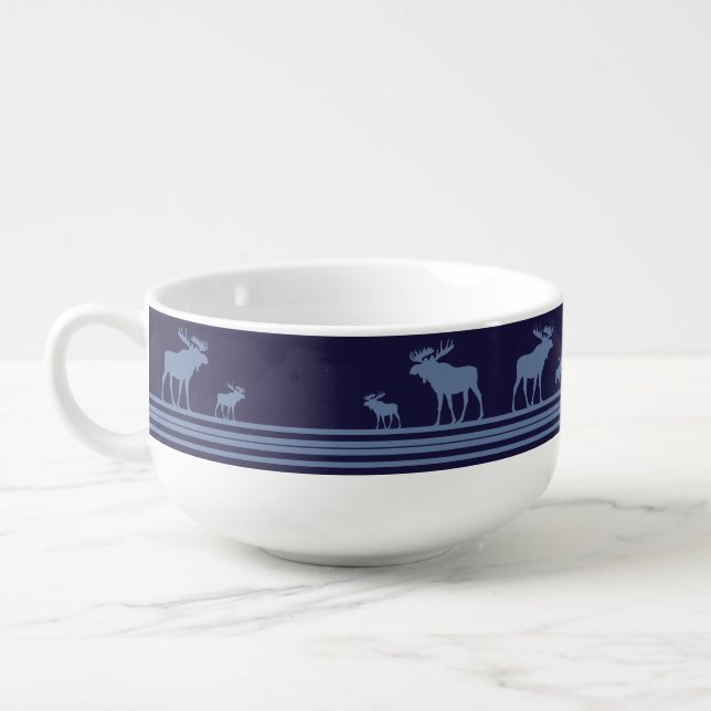 Rustic blue moose soup cup (Right)