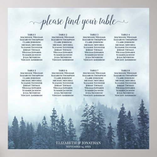 Rustic Blue Mountain Pines 8 Table Seating Chart