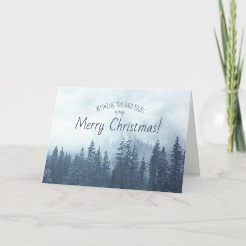 Rustic Blue Mountain Pines Merry Christmas Photo Holiday Card