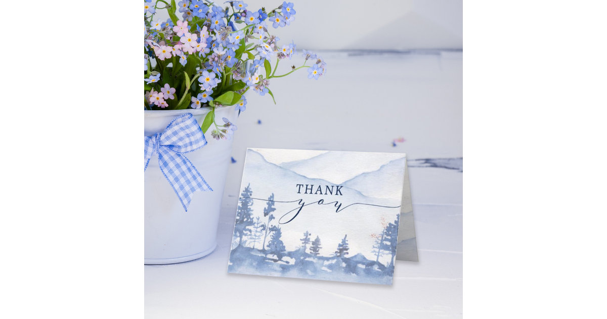 Rustic Blue Mountain Watercolor Wedding Thank You Card | Zazzle