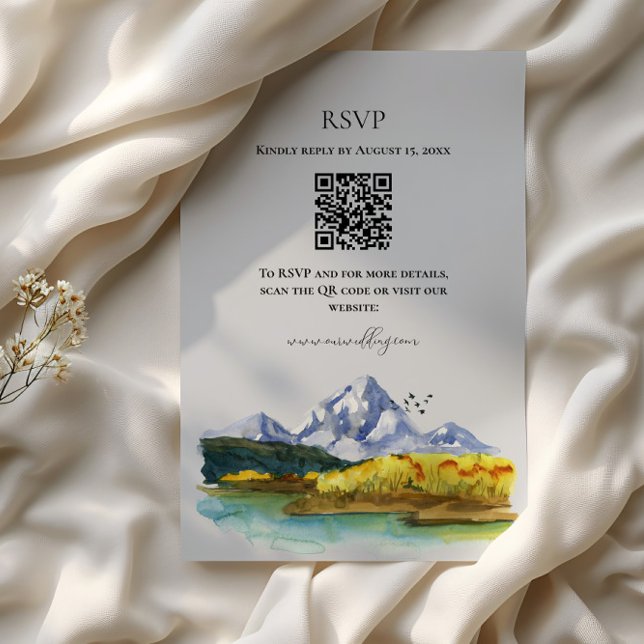 Rustic Blue Mountain Watercolour Wedding RSVP Card (Creator Uploaded)