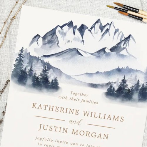 Rustic Blue Mountain Wedding Invitation