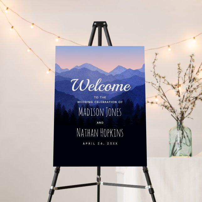 Rustic Blue Mountains Wedding Welcome Sign  (In Situ (Stand))