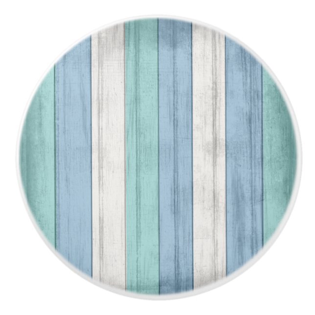 Rustic Blue Nautical Beach Wood Stripes  Ceramic Knob (Front)