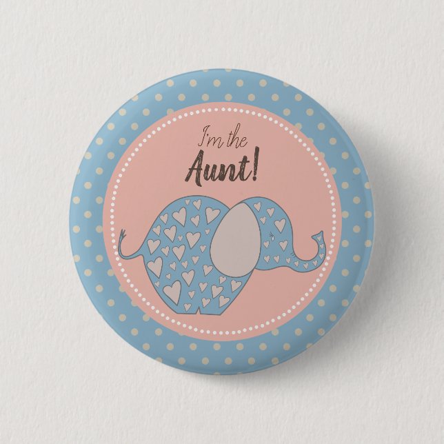 Rustic Blue Neutral Baby Shower I'm the Aunt Pinback Button (Front)
