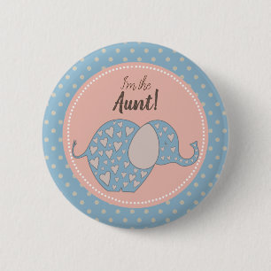 Rustic Blue Neutral Baby Shower I'm the Aunt Pinback Button