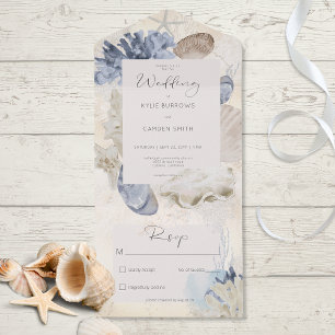 Rustic Blue Ocean Beach Cream No Dinner All In One Invitation