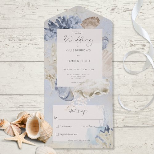 Rustic Blue Ocean Beach No Dinner All In One Invitation