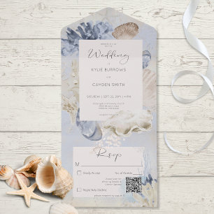 Rustic Blue Ocean Beach QR Code All In One Invitation