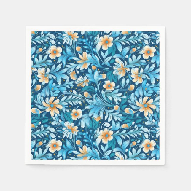 Rustic blue orange floral napkins (Front)
