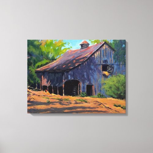 Rustic Blue Orange Green Missouri Barn Painting Canvas Print