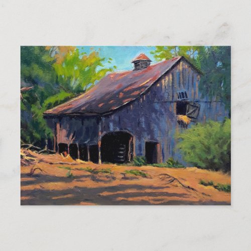 Rustic Blue Orange Green Missouri Barn Painting Postcard