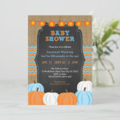 Rustic Blue Orange Pumpkin baby shower invitation (Standing Front)
