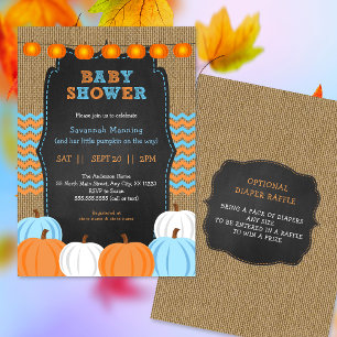 Rustic Blue Orange Pumpkin baby shower invitation