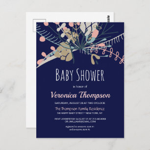 Rustic Blue & Pastel Botanical Baby Shower Invite