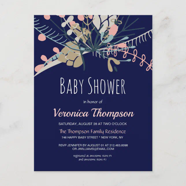 Rustic Blue & Pastel Botanical Baby Shower Invite | Zazzle