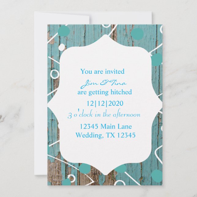 Rustic Blue Peeling Paint on Wood Wedding Invite (Front)