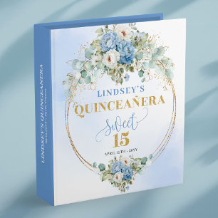 Rustic Blue Peonies 15th Birthday Memory Album 3 Ring Binder