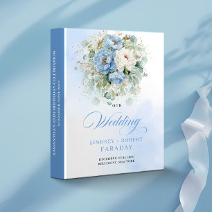 Rustic Blue Peonies Eucalyptus Gold Wedding Memory 3 Ring Binder
