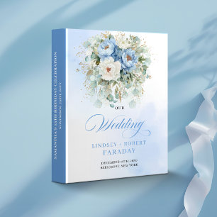 Rustic Blue Peonies Greenery Gold Wedding Memory   3 Ring Binder