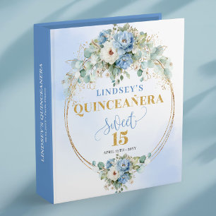 Rustic Blue Peony Quinceañera Memory Album 3 Ring Binder