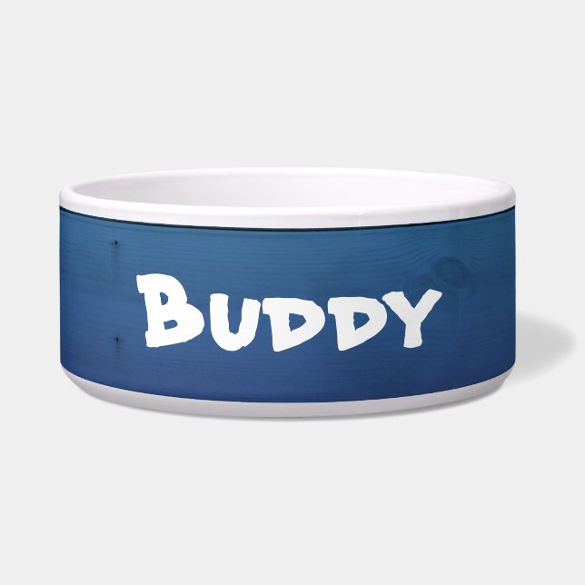Rustic Blue Personalized Large Dog Bowl : EDITABLE (Front)