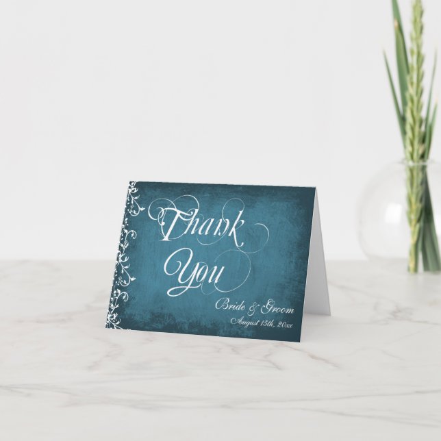 Rustic Blue Personalized Wedding Thank You Cards (Front)