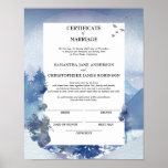 Rustic Blue Pine Certificate of Marriage Keepsake Poster<br><div class="desc">Rustic Blue Pine Certificate of Marriage Keepsake Poster is a keepsake to be signed at the completion of the ceremony and will remain a beautiful framed reminder of your special day. It features a woodsy blue evergreen background accented with blue pine, birds, snow accents. The scene is completed as a...</div>