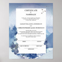 Rustic Blue Pine Certificate of Marriage Keepsake