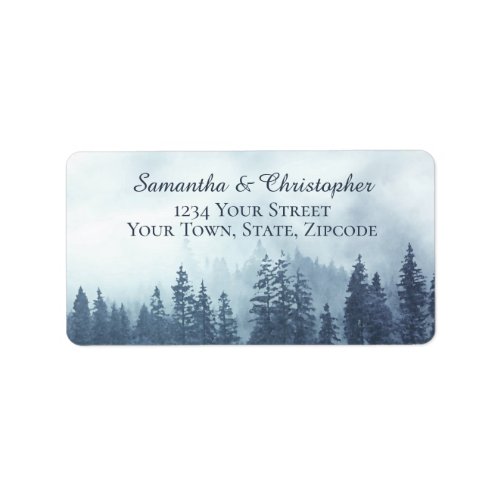 Rustic Blue Pine Forest Outdoor Wedding Address Label