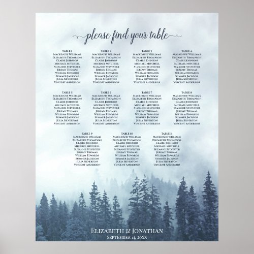 Rustic Blue Pine Trees 11 Table Seating Chart