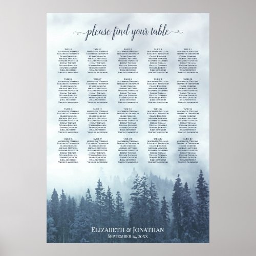 Rustic Blue Pines 20 Table Wedding Seating Chart