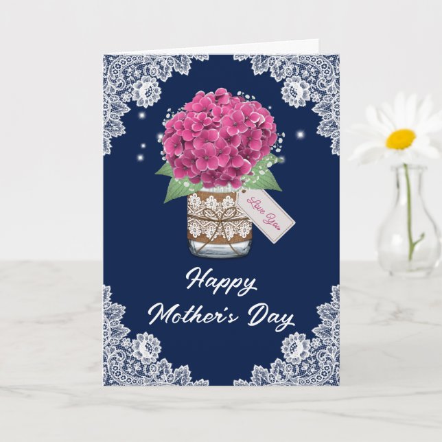 Rustic Blue Pink Floral Mother's Day Card (Small Plant)