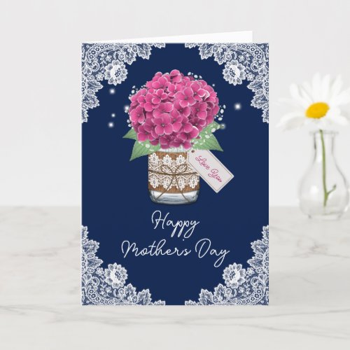 Rustic Blue Pink Floral Mothers Day Card